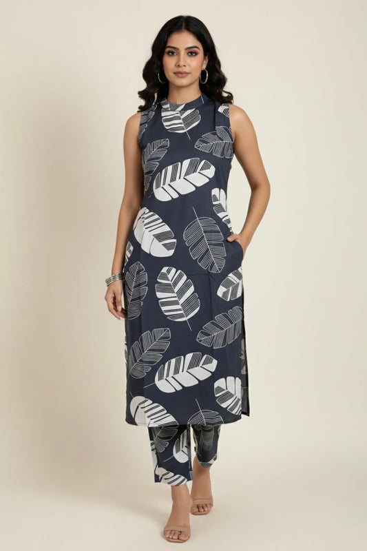 Navy Botanical High-Neck Co-ord Set #RCO2005