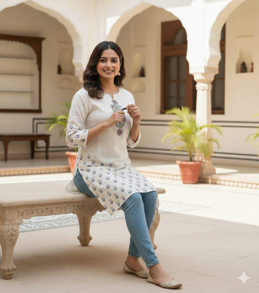 Khadi small floral sequence short kurti #RSK1003