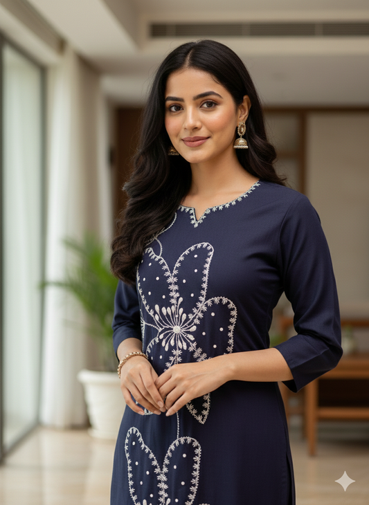Navy Blue Embroidered Co-ord Set #RCO1007